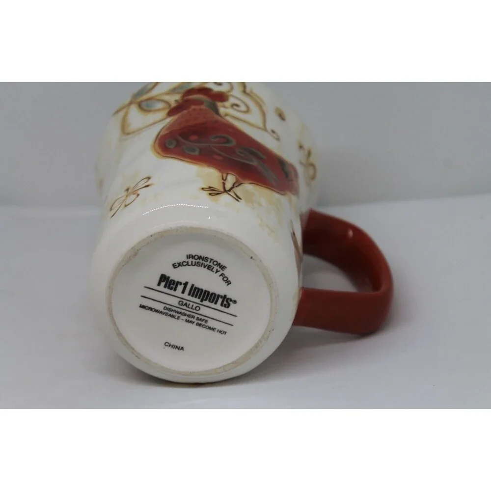 Pier 1 Rooster Coffee Tea Mugs Gallo Pattern Chicken Bird 14 oz.